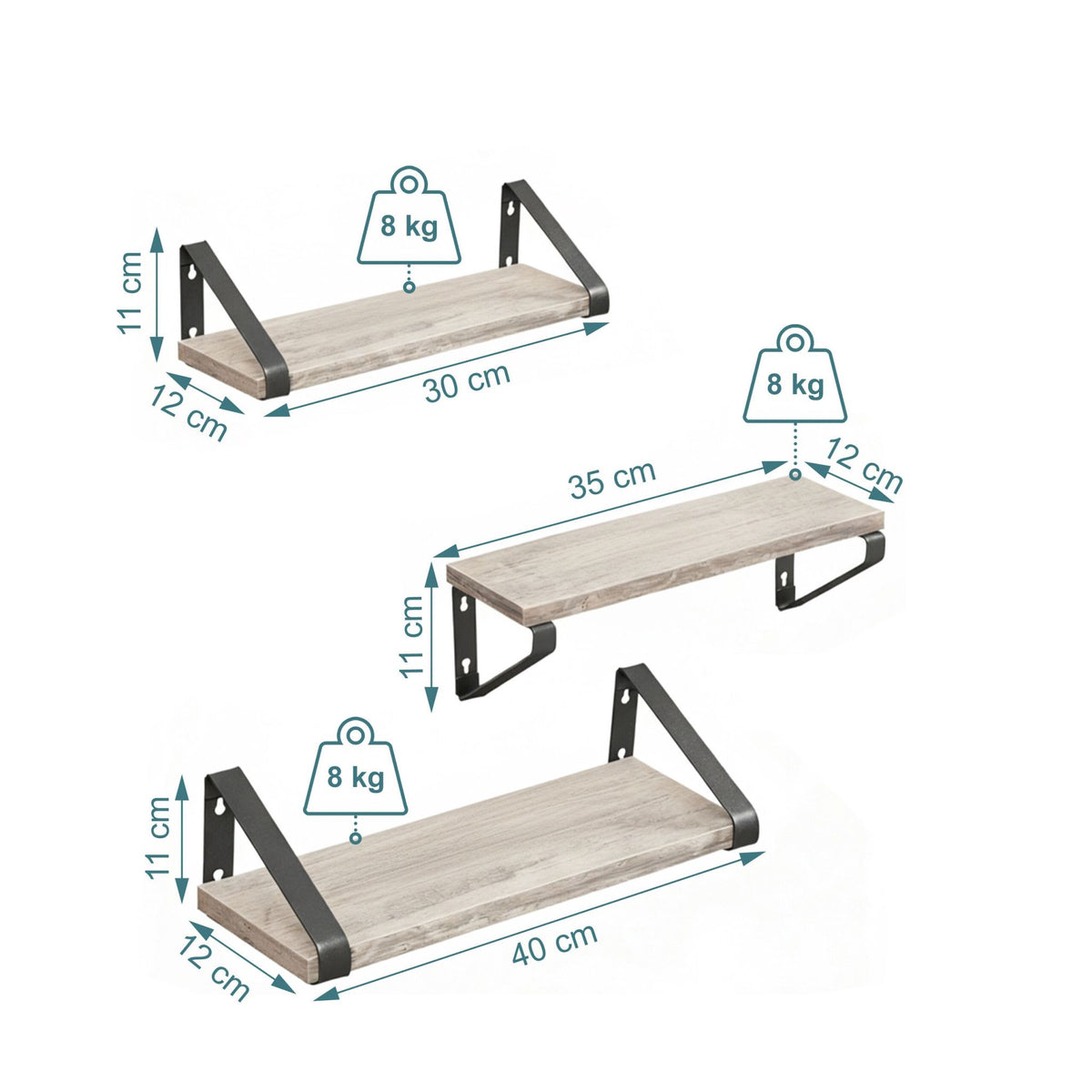 Wall Shelves – 3 Sizes, Versatile Home Storage