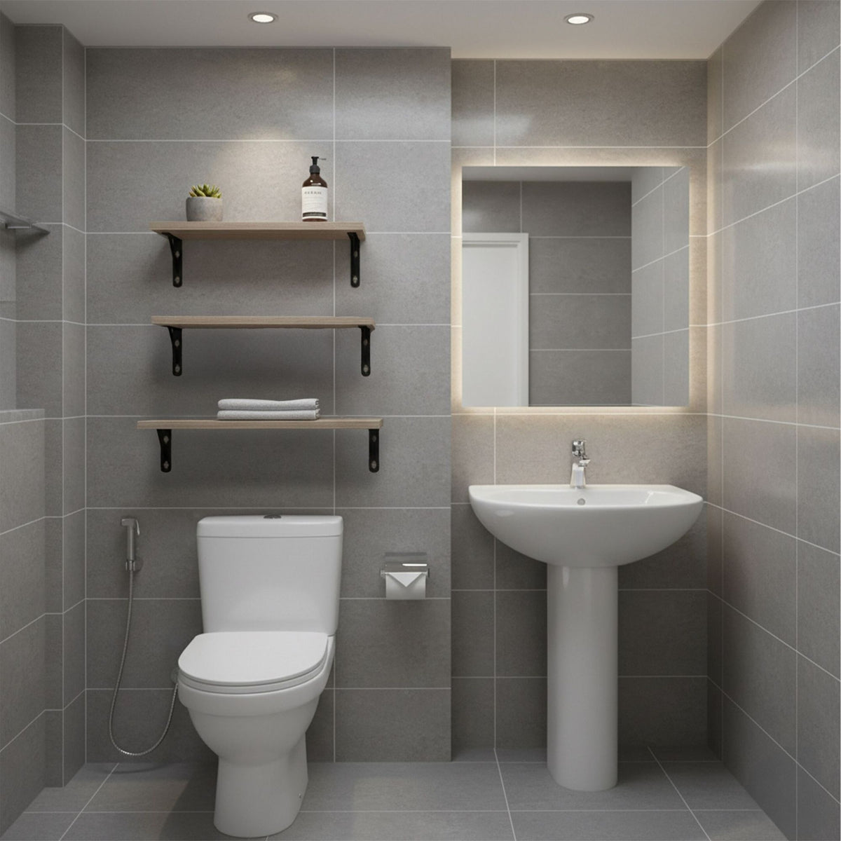 Wall Shelves Set, 3 Sizes, Wood and Steel