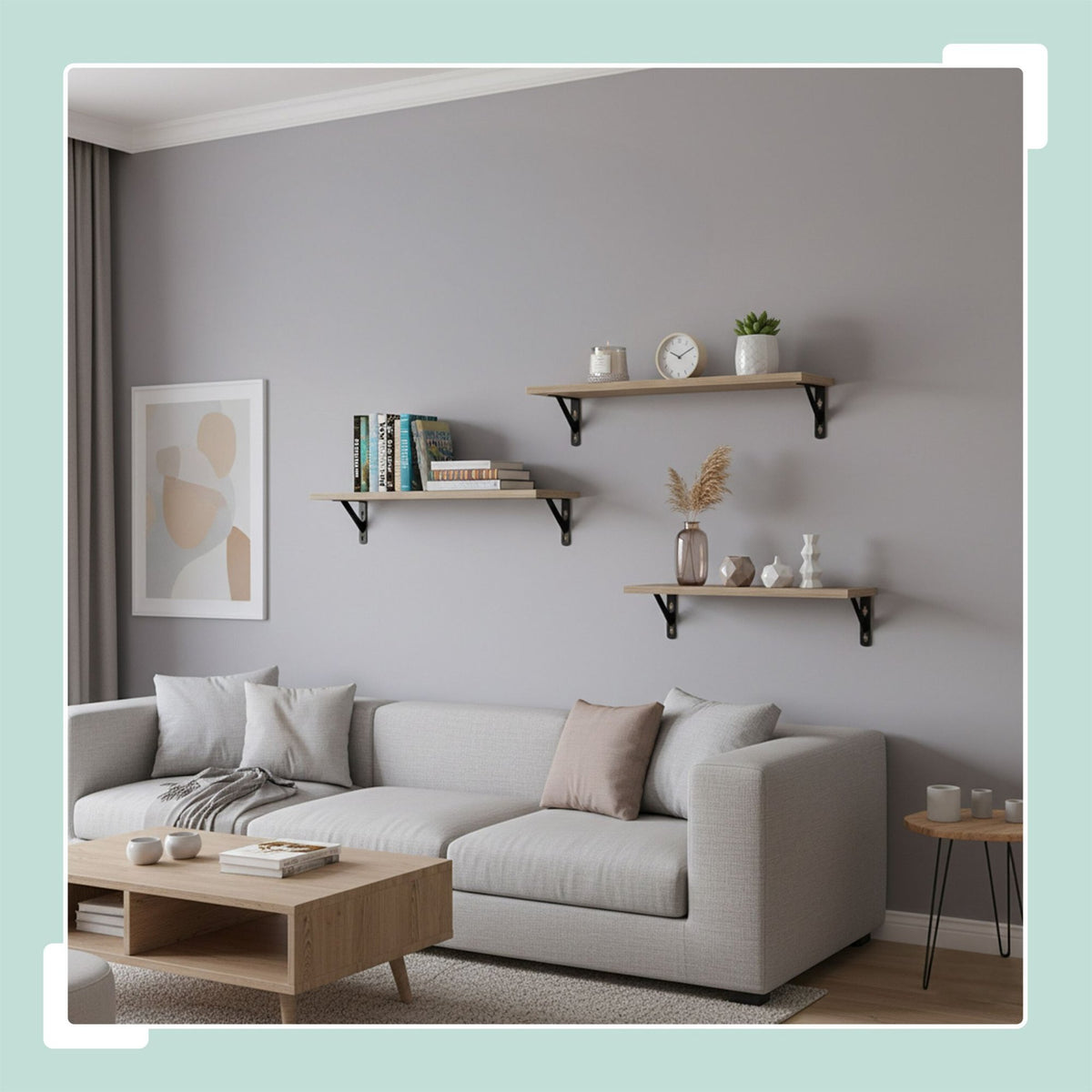 Wall Shelves Set, 3 Sizes, Wood and Steel