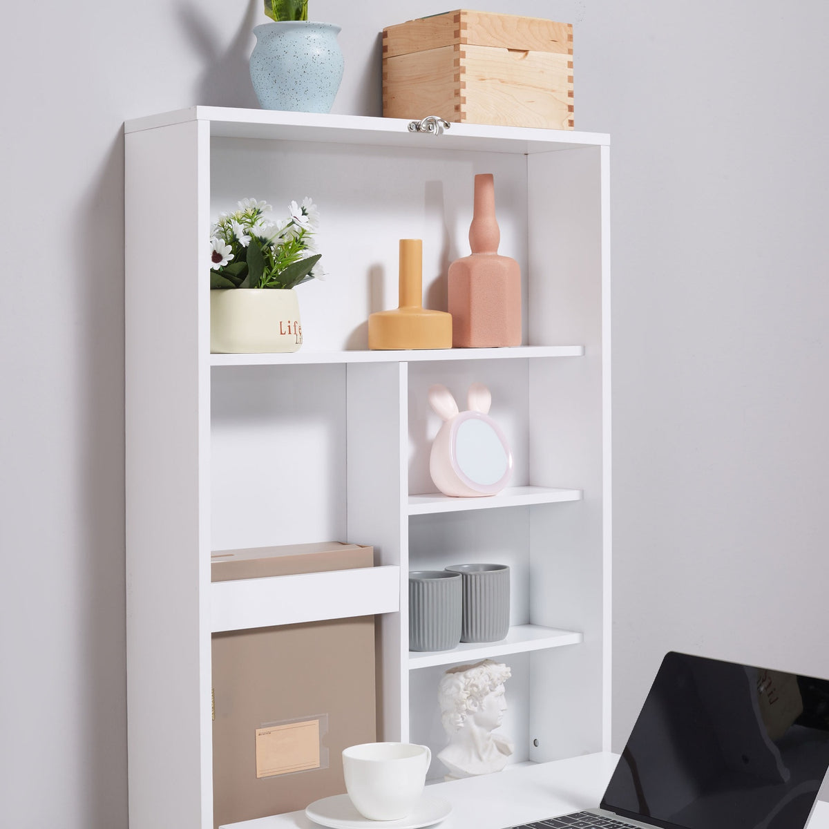 Wall Table Folding Desk 5 Compartments Board White + Black 60X94.5X147Cm