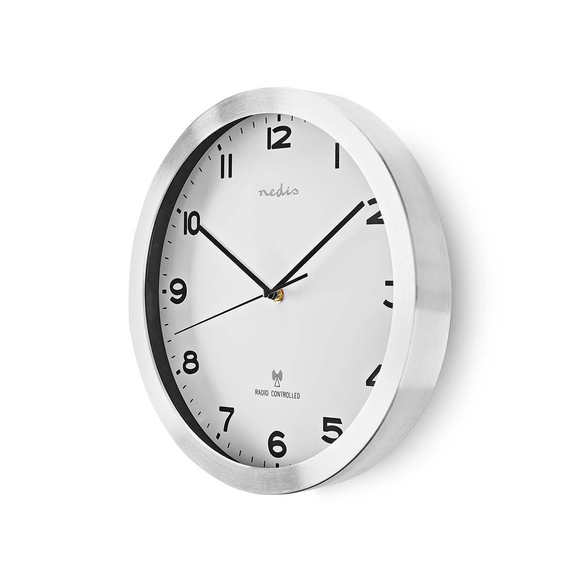 Wall clock | Diameter: 300 mm | Aluminum / Plastic | Radio controlled time | Silver / White