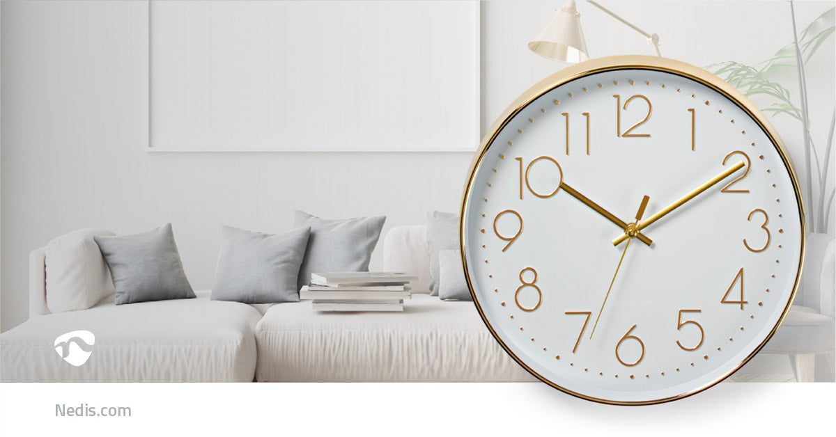 Wall clock | Diameter: 300 mm | Plastic | Gold / White