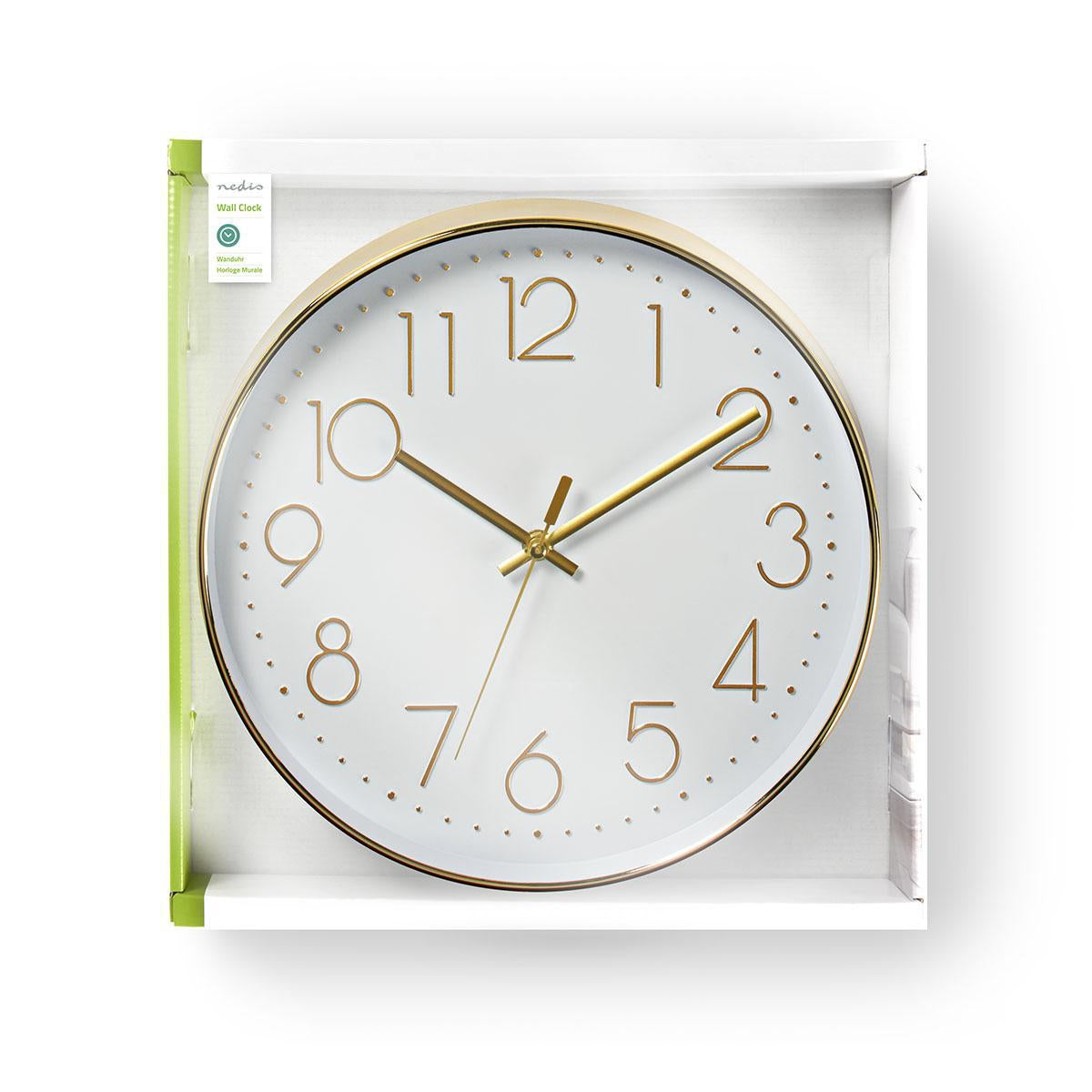 Wall clock | Diameter: 300 mm | Plastic | Gold / White