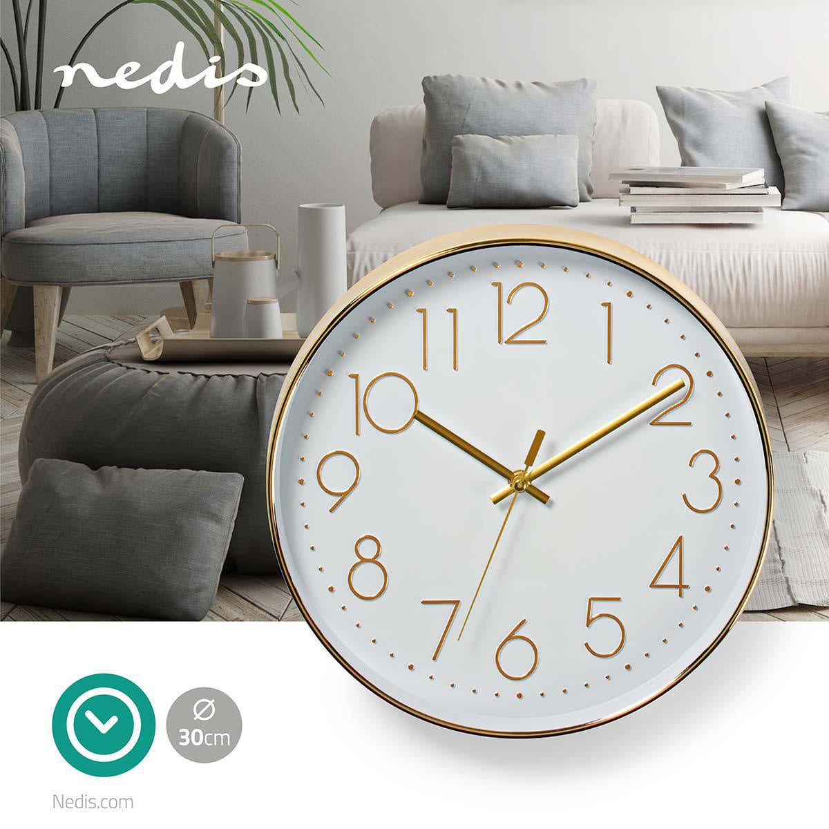 Wall clock | Diameter: 300 mm | Plastic | Gold / White