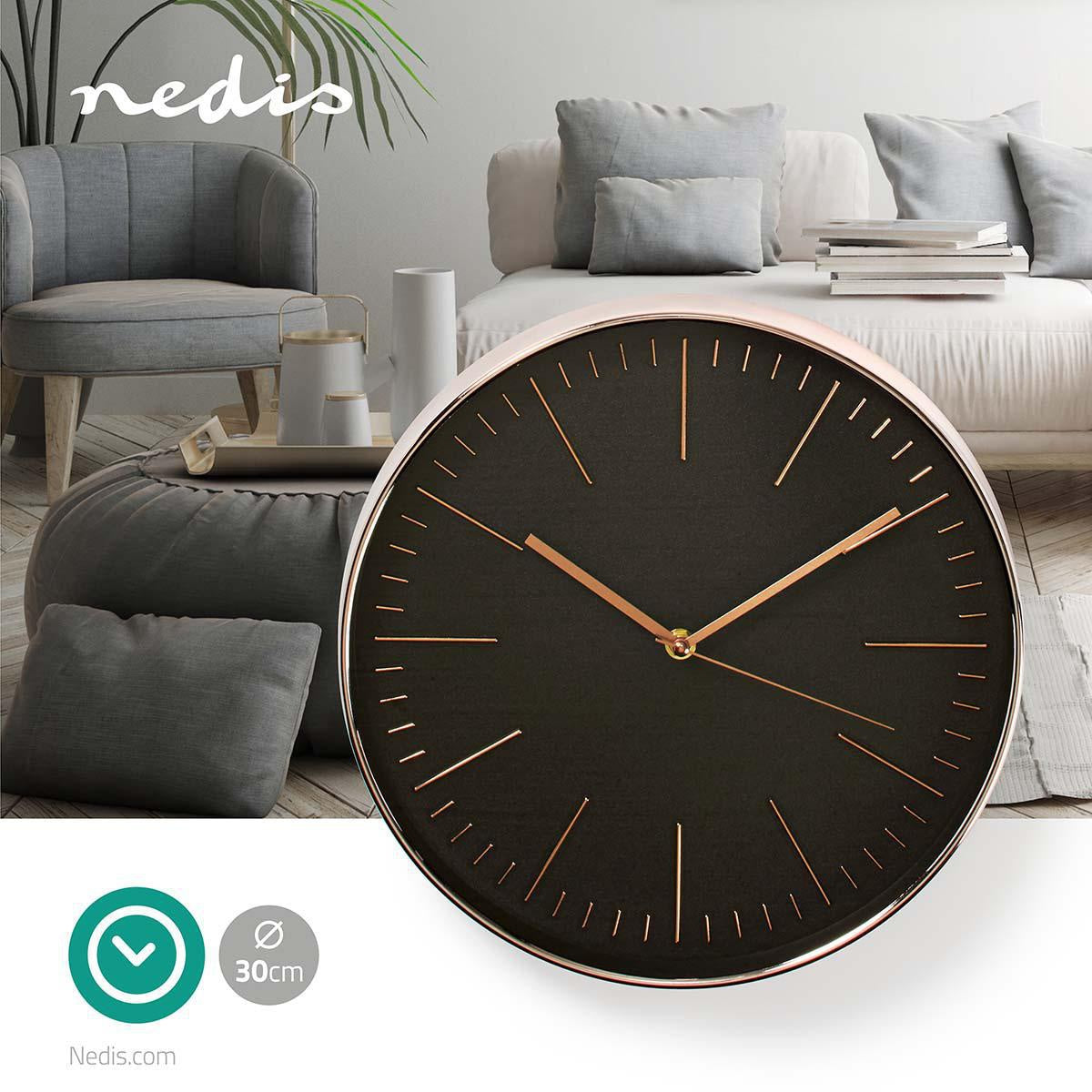 Wall clock | Diameter: 300 mm | Plastic | Rose Gold / Black