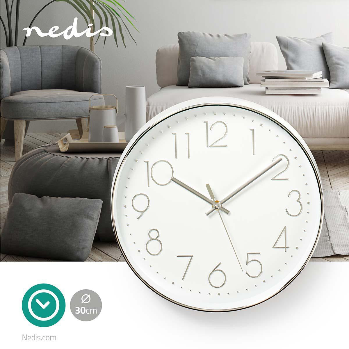 Wall clock | Diameter: 300 mm | Plastic | Silver / White