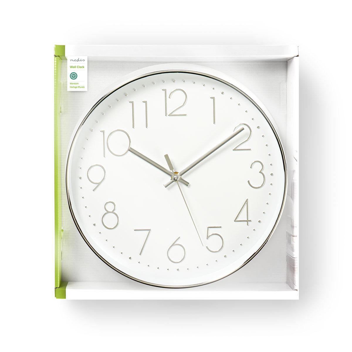 Wall clock | Diameter: 300 mm | Plastic | Silver / White
