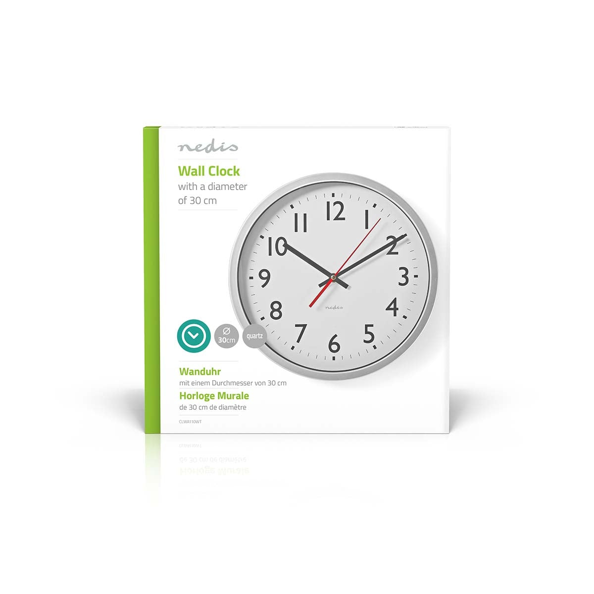 Wall clock | Diameter: 300 mm | Plastic | Silver / White