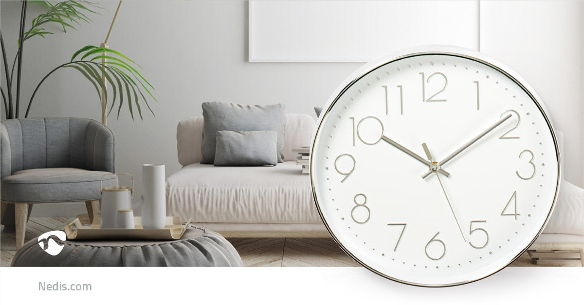 Wall clock | Diameter: 300 mm | Plastic | Silver / White