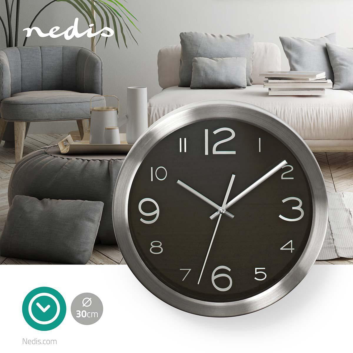 Wall clock | Diameter: 300 mm | Stainless steel | Silver / Black