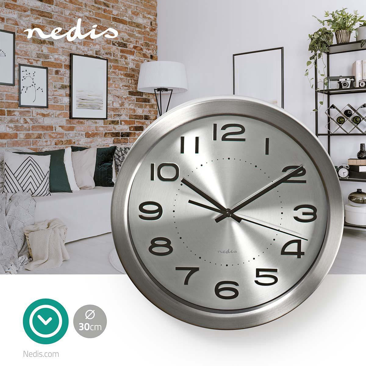 Wall clock | Diameter: 300 mm | Stainless steel | Silver