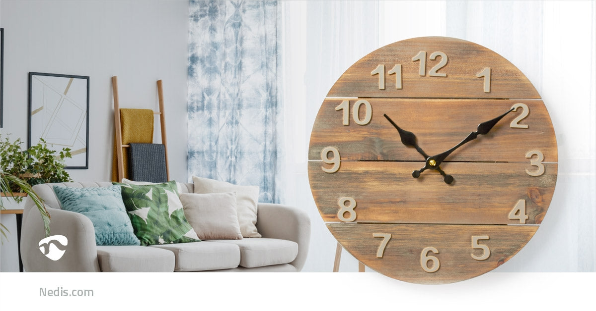 Wall clock | Diameter: 300 mm | Wooden | Beige / Brown