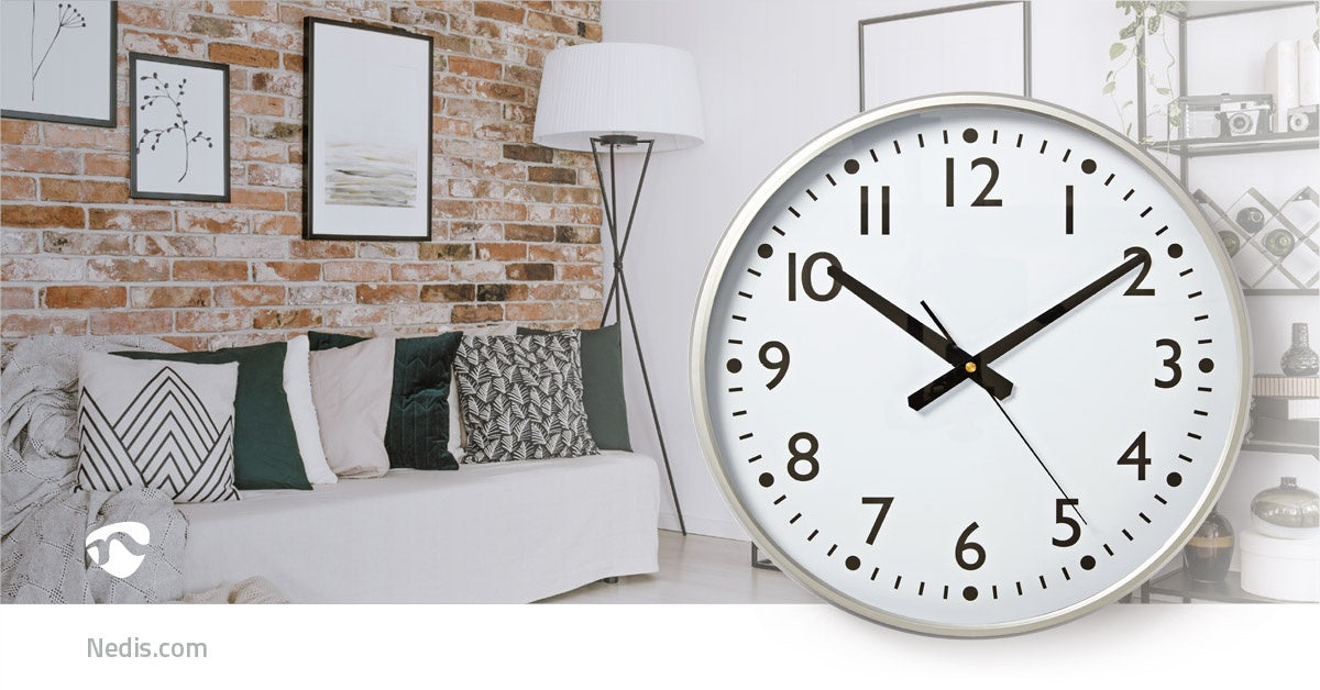 Wall clock | Diameter: 380 mm | Plastic | Silver / White