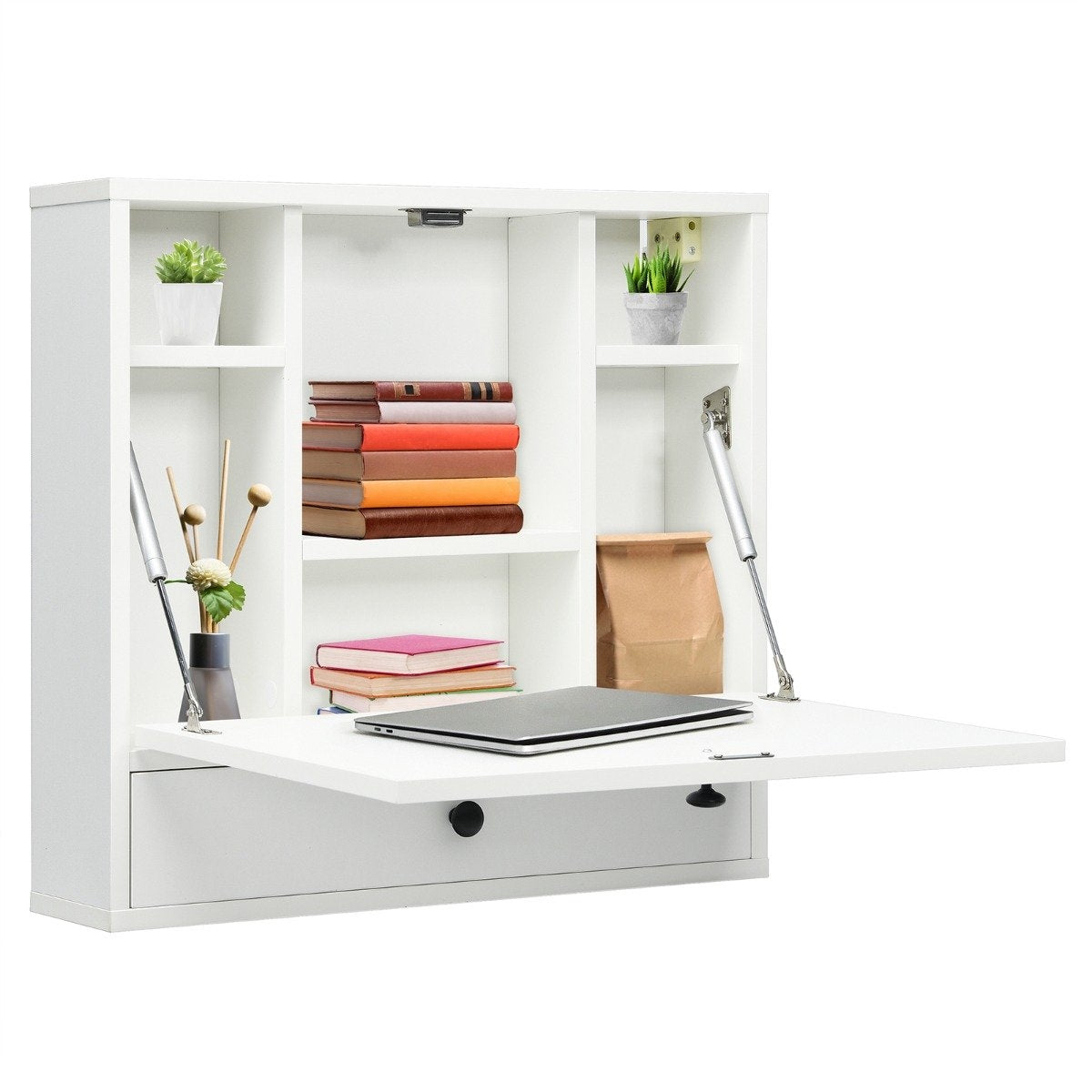 Wall folding table with storage compartments and drawer folding table for small rooms white