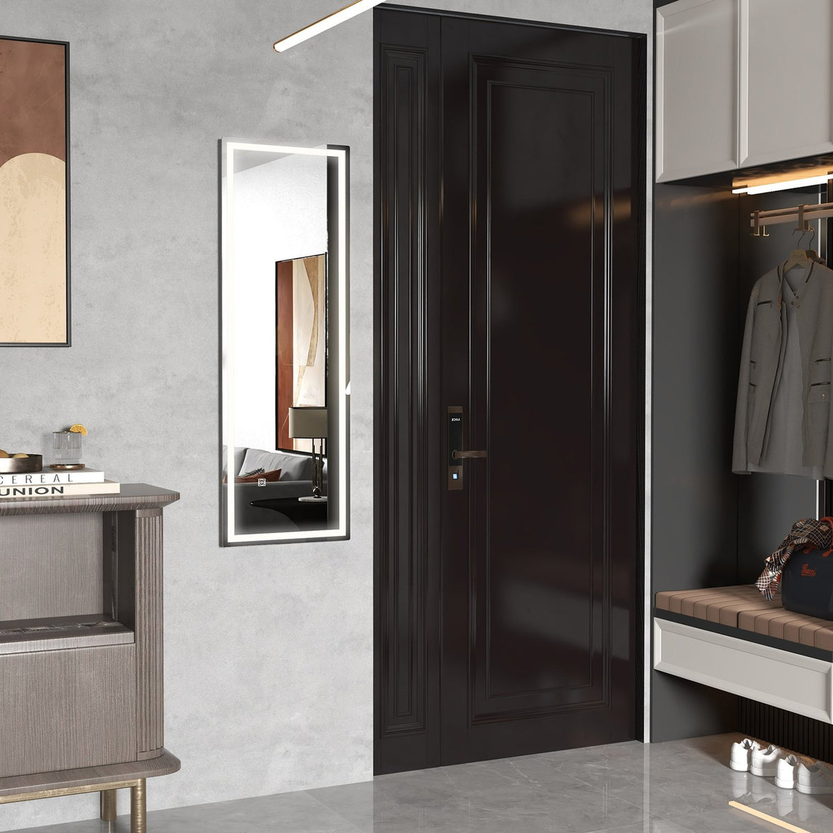 Wall mirror 120 x 40 cm full length mirror with LED lighting, 3 light barbs, rectangular mirror with touch switch, memory function for bedroom, bathroom