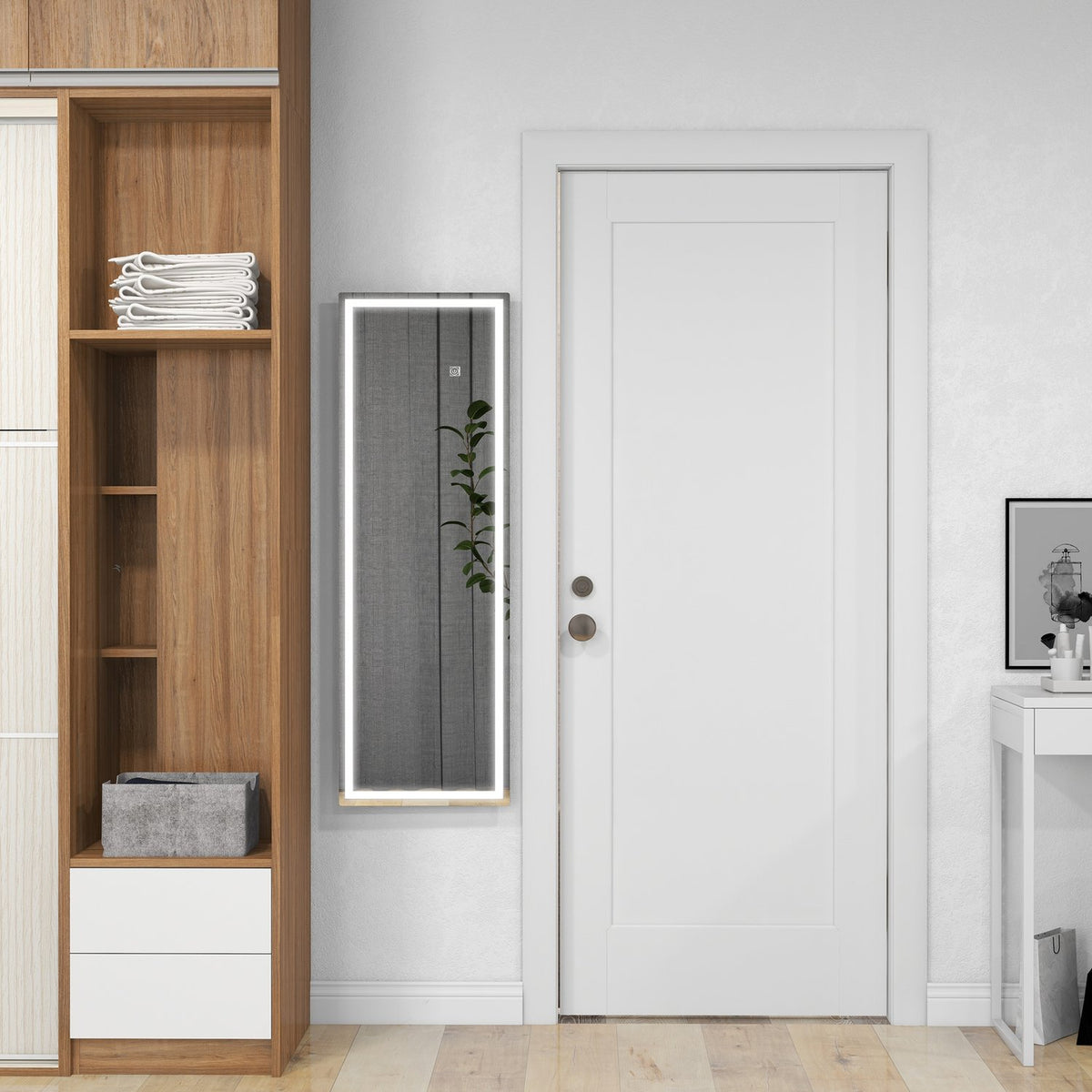 Wall mirror 120 x 40 cm full length mirror with LED lighting, 3 light barbs, rectangular mirror with touch switch, memory function for bedroom, bathroom