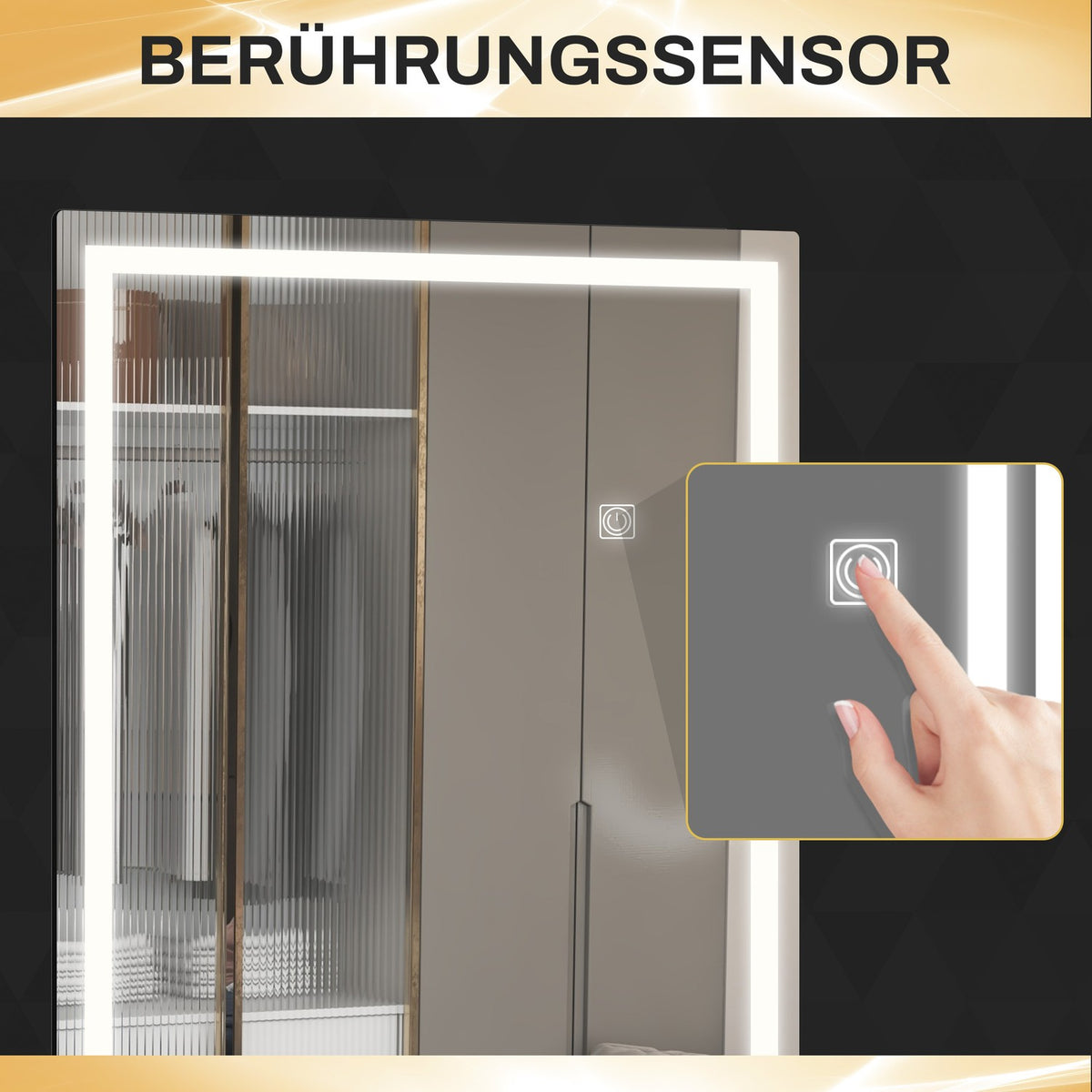 Wall mirror 120 x 40 cm full length mirror with LED lighting, 3 light barbs, rectangular mirror with touch switch, memory function for bedroom, bathroom