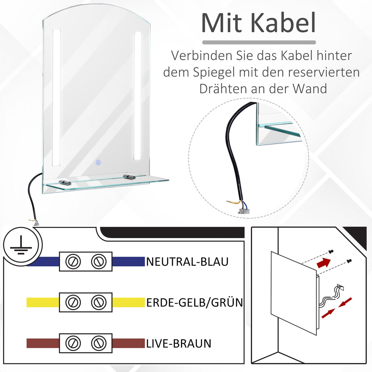 Wall mirror bathroom mirror with shelf, LED 15W, waterproof, 50x15.5x70cm, bathroom mirror