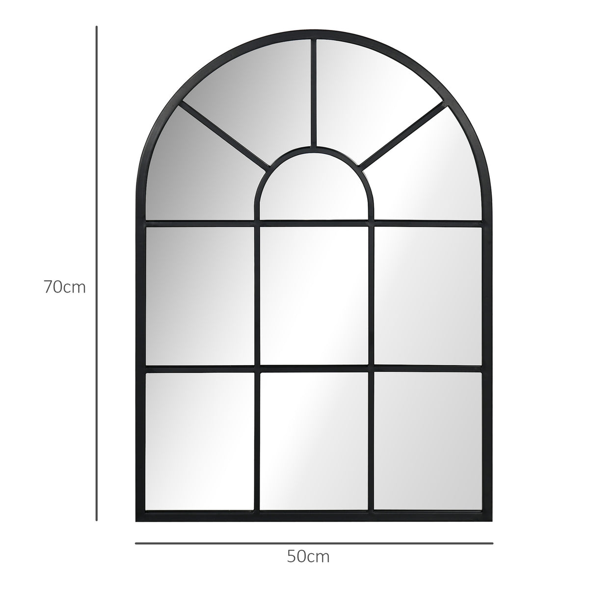 Wall mirror, window mirror, 70 x 50 cm, decorative mirror with metal frame, hanging mirror for living room, bedroom, black