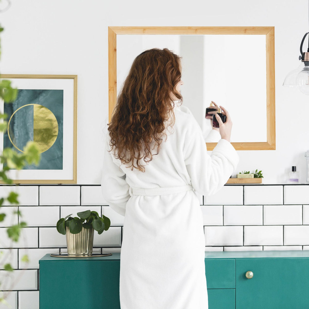 Wall mirror with bamboo frame