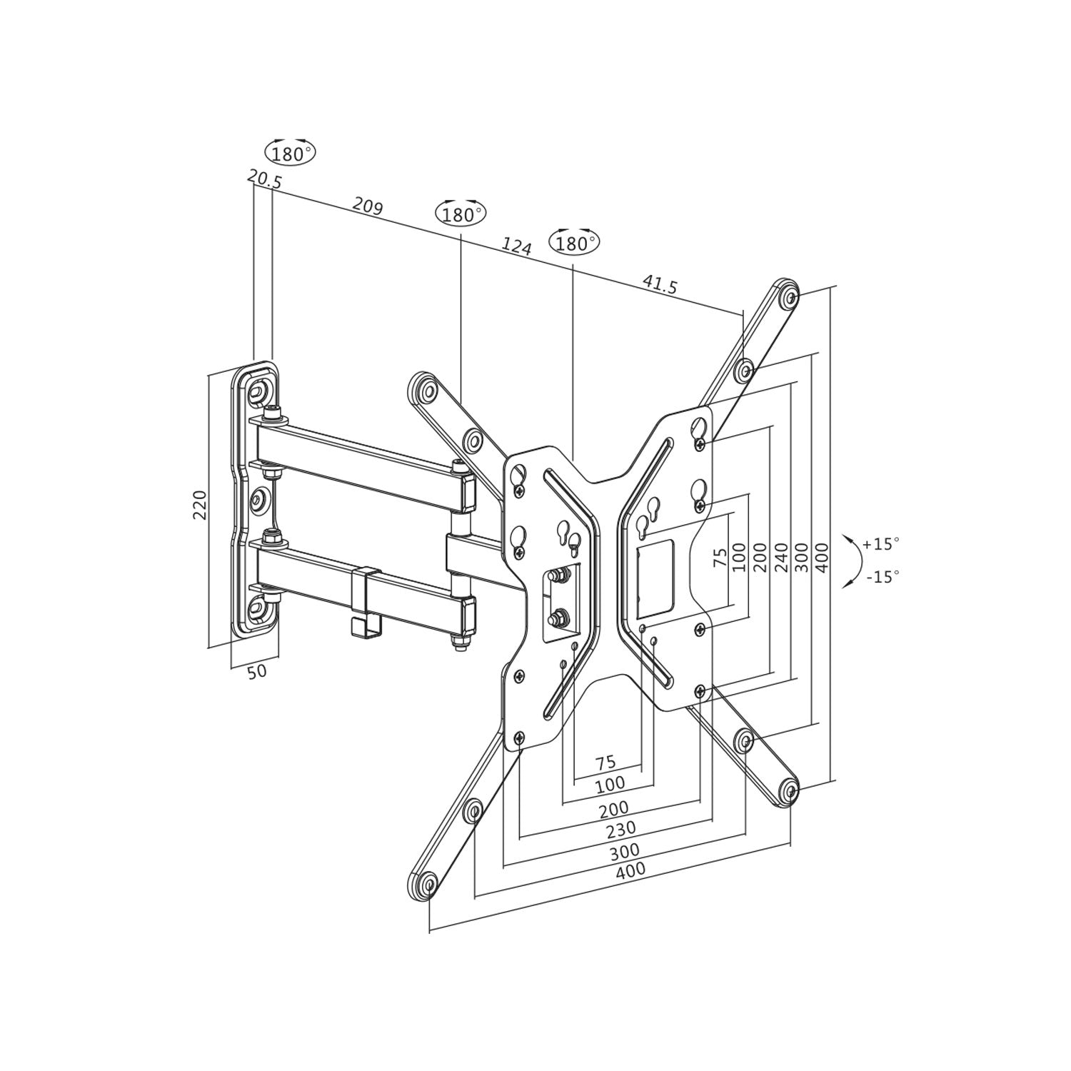 Wall mount TV 23-55" Tilt/angle bar