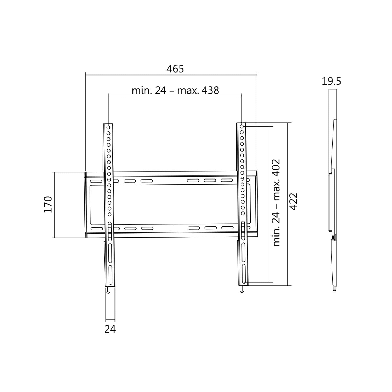 Wall mount TV 32-55" Fixed. Extra slim. 19.5mm