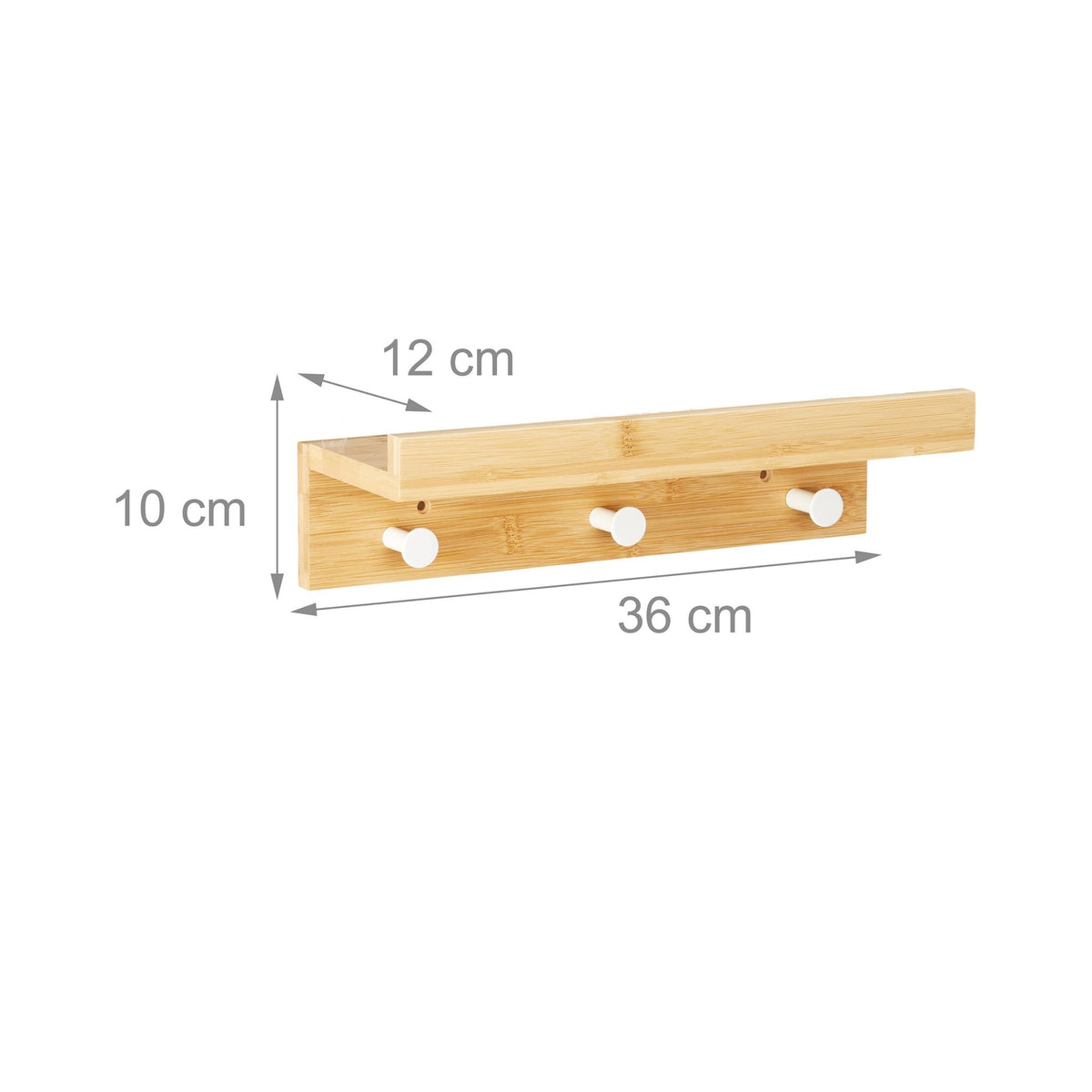 Wall shelf with 3 hooks