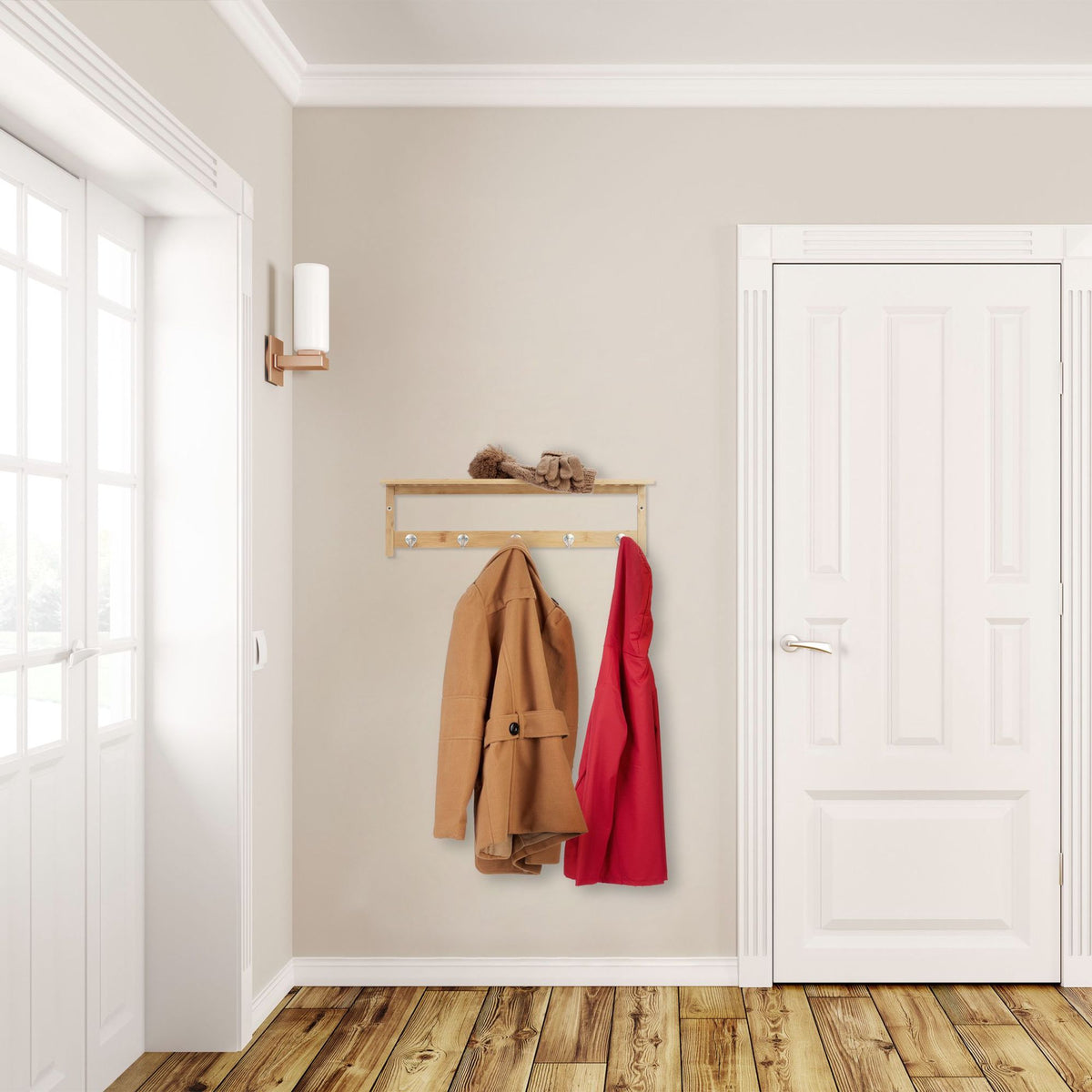 Wall shelf with 5 hooks