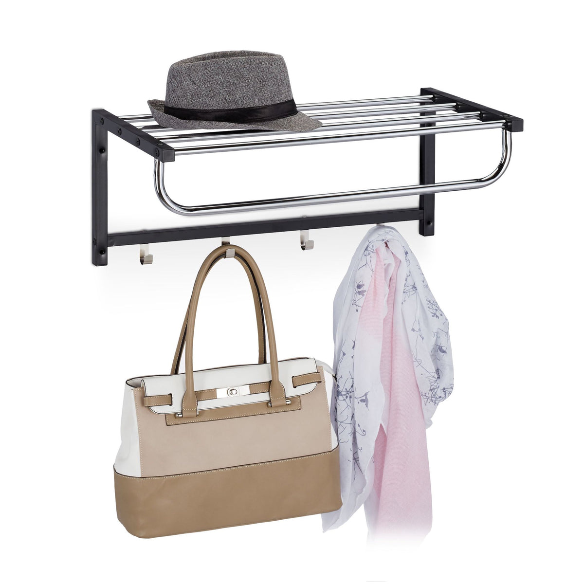 Wall shelf with hook strip