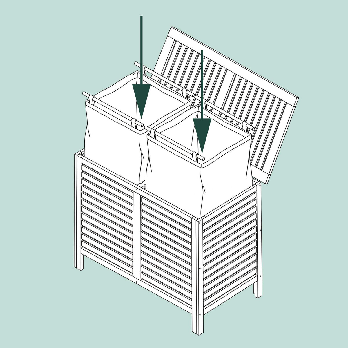 Walnut Laundry Hamper, 150L, 2 Compartments