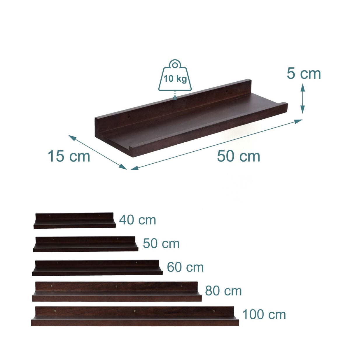 Walnut Picture Ledge Shelf – Raised Lip, Floating Mount