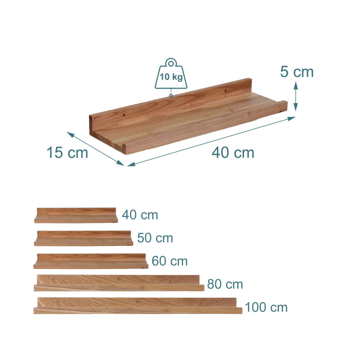Walnut Wall Picture Ledge, Narrow Shelf With Lip