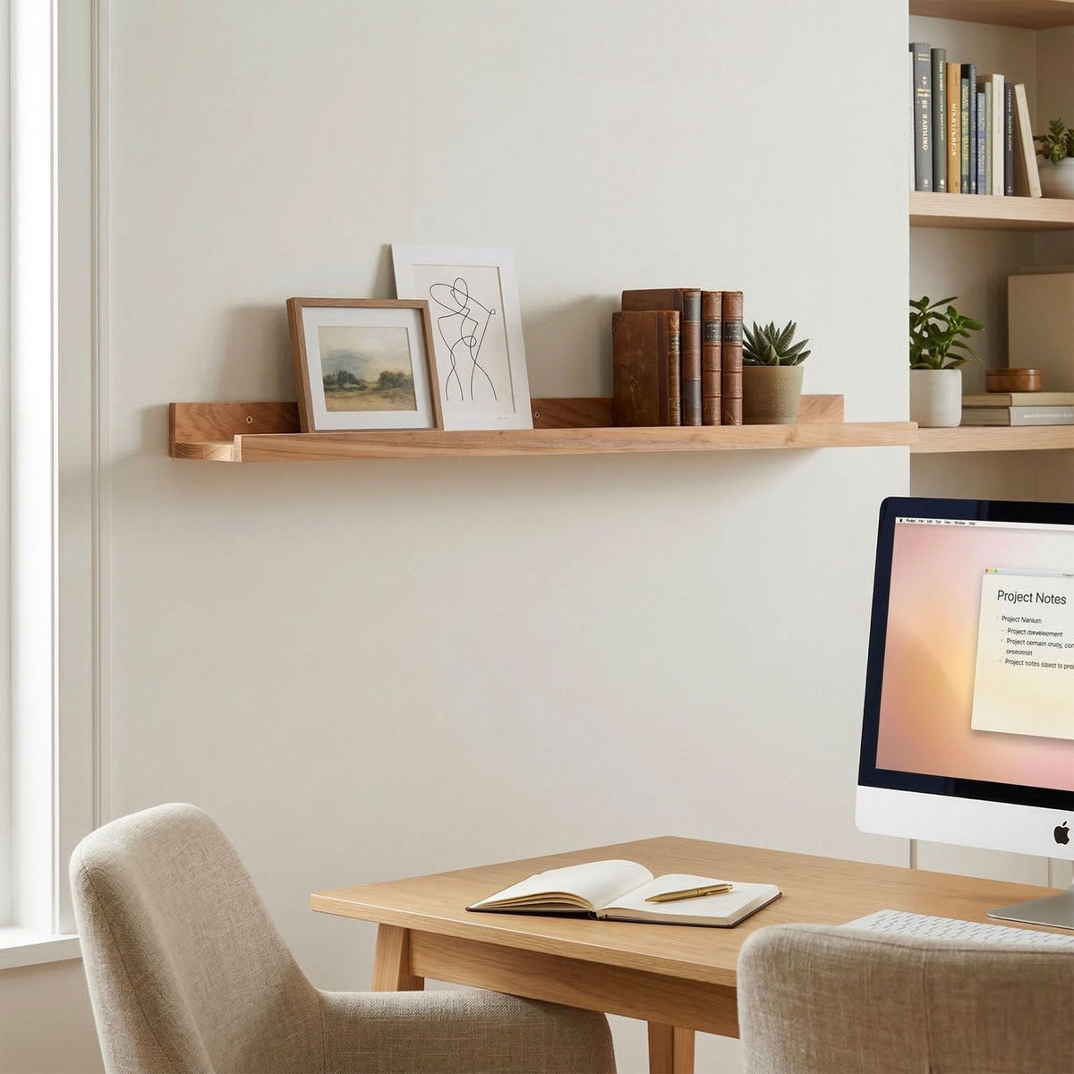 Walnut Wall Picture Ledge Shelf – Raised Front Edge