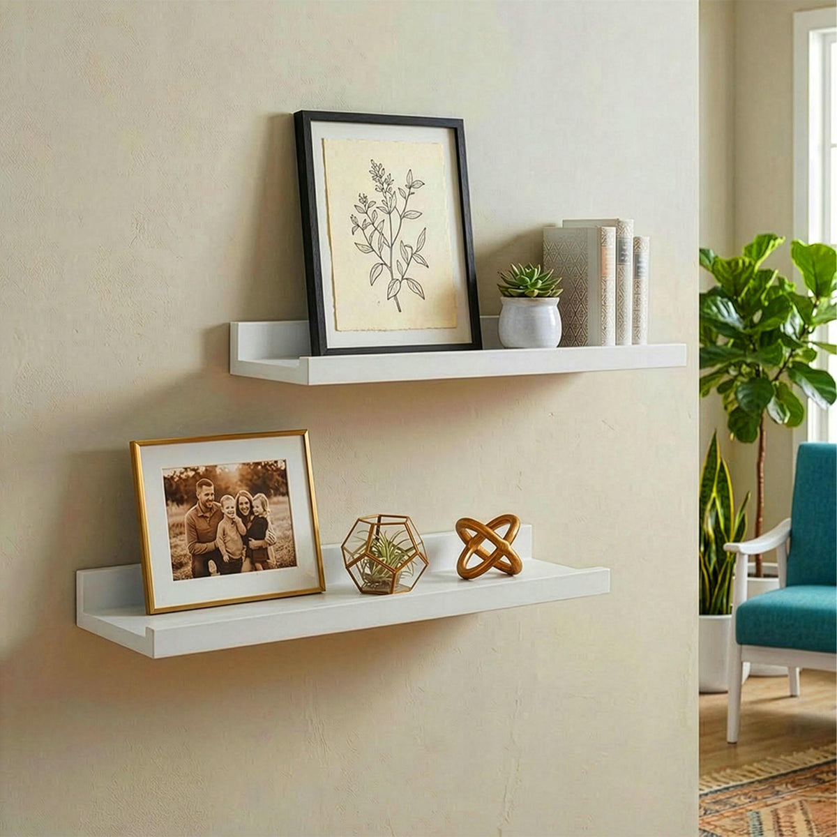 Walnut Wall Shelf – Wooden Picture Ledge, 40cm
