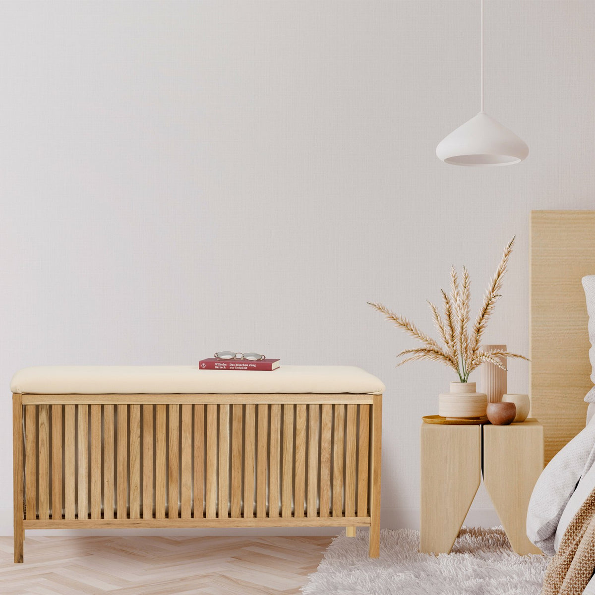 Walnut Wood Laundry Chest with Cushion Seat