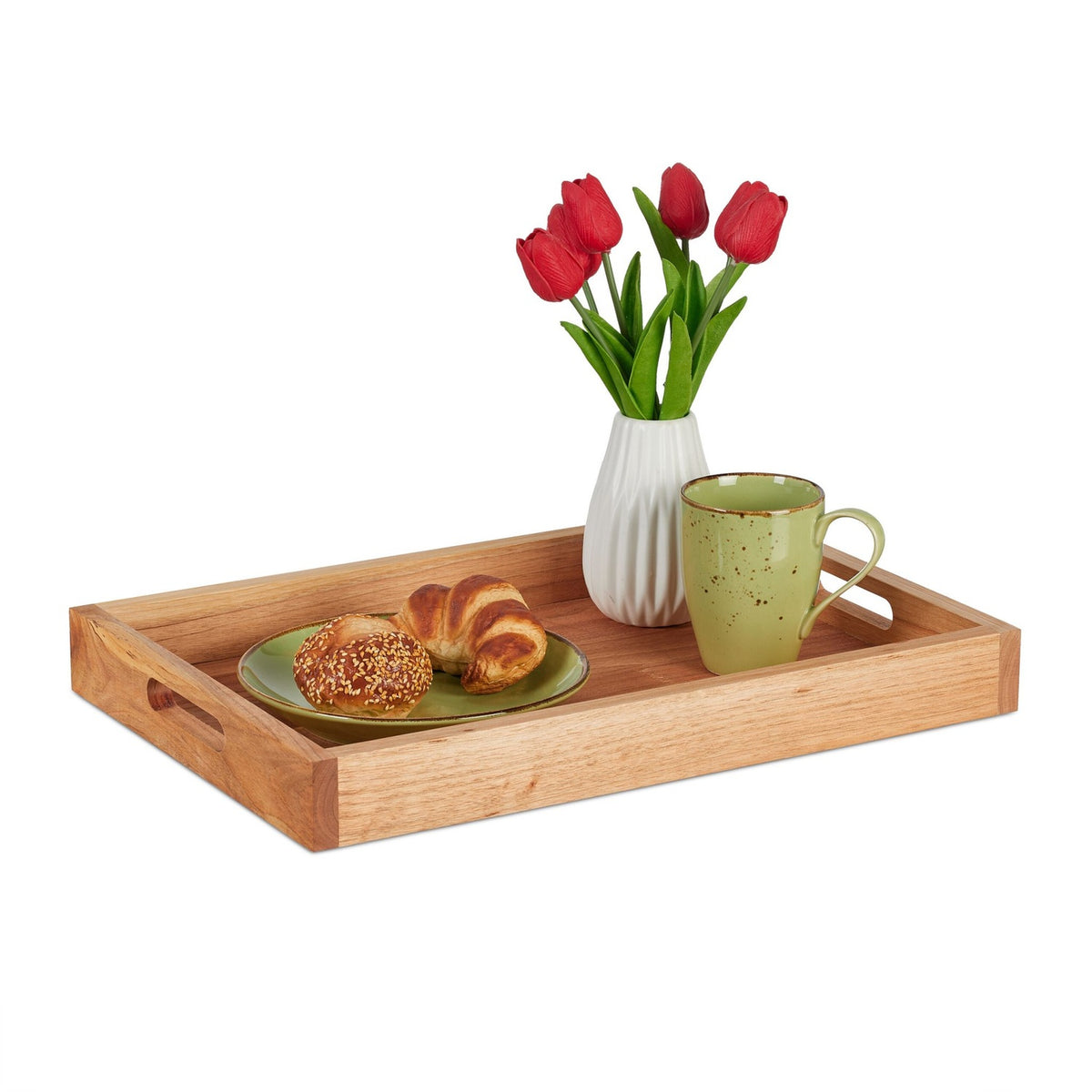 Walnut Wood Serving Tray with Handles, Large Size