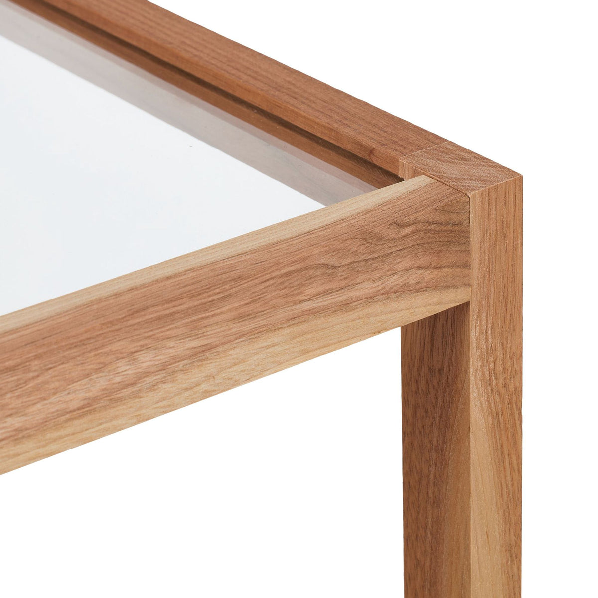 Walnut side table with glass shelf