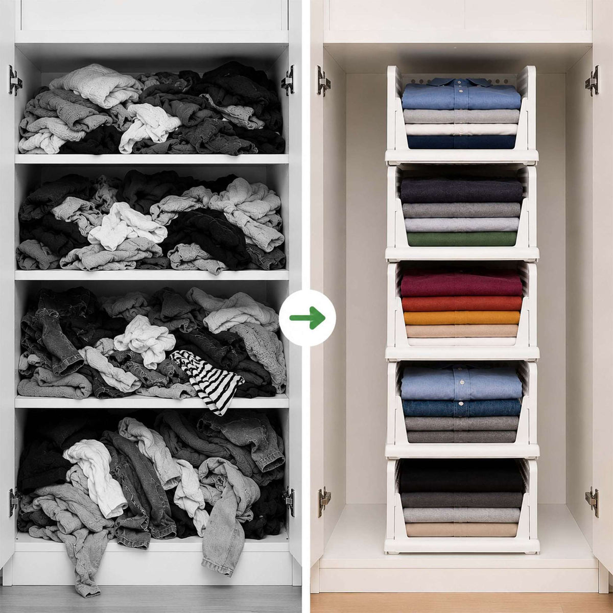 Wardrobe Organiser Set, 5 Stackable White Boxes
