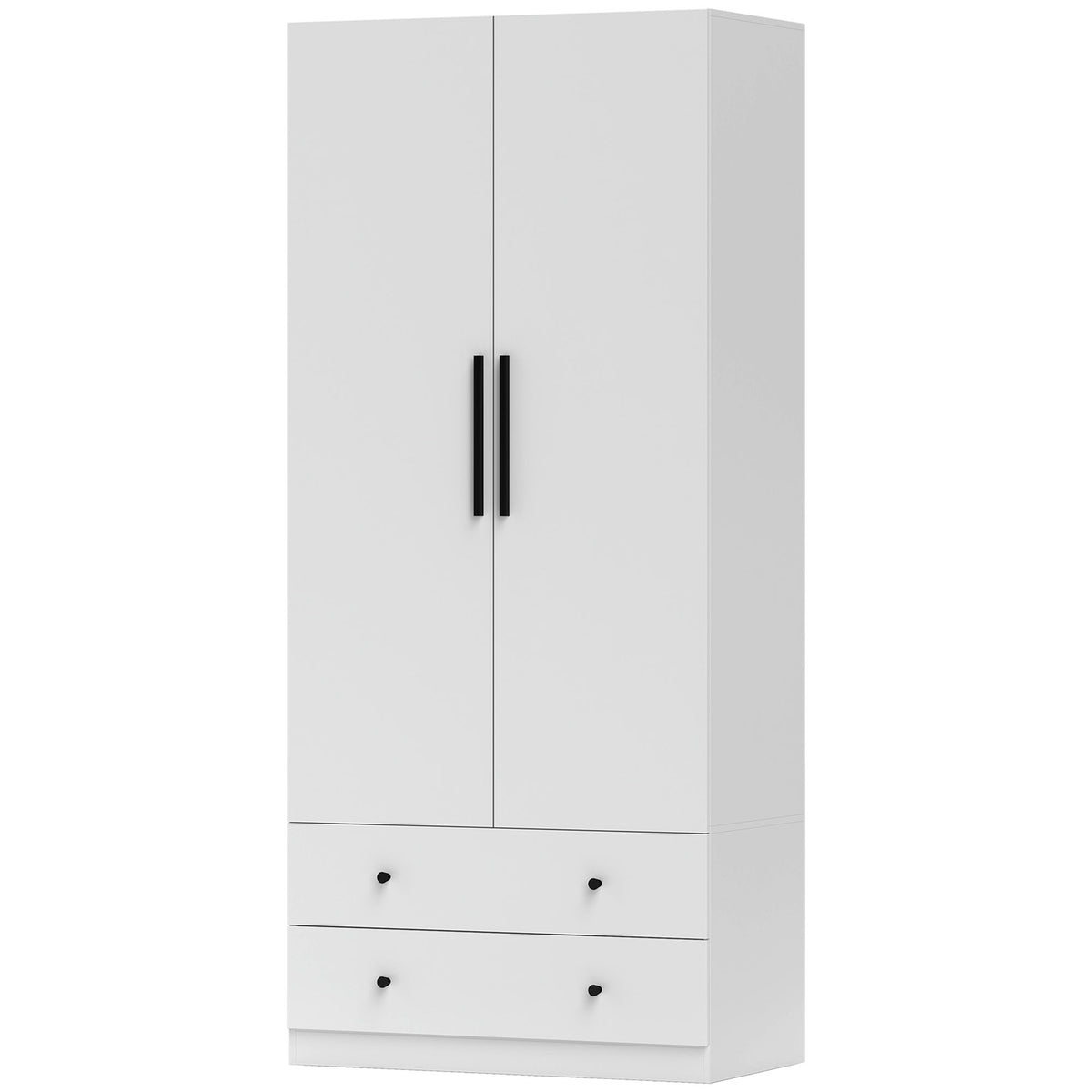 Wardrobe, multi-purpose cupboard, 2 doors with clothes rail and 2 drawers, wardrobe for bedroom, 79 x 43 x 180 cm, white