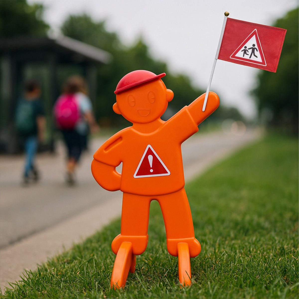 Warning Figure for Kids with Red Flag