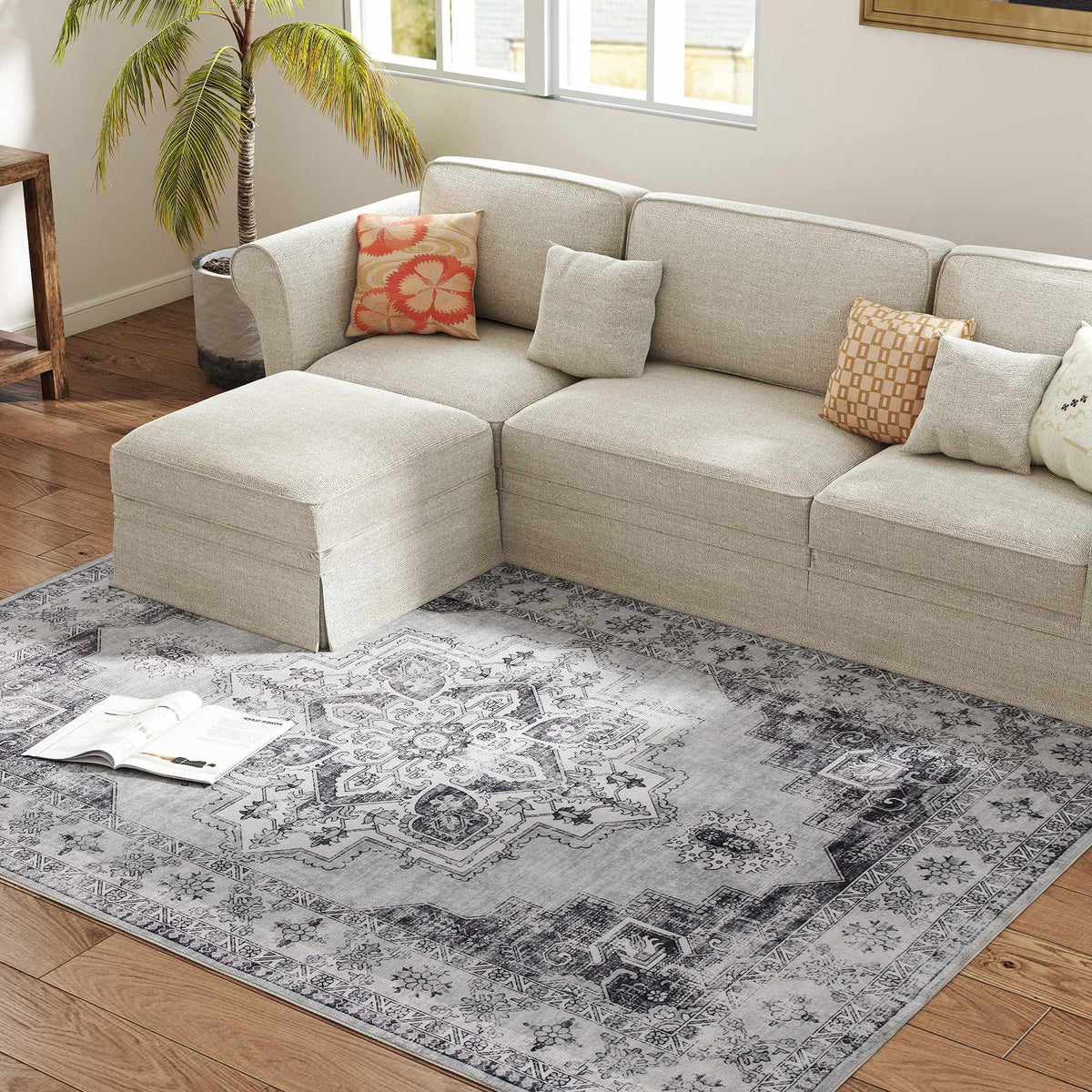 Washable Non-Slip Flannel Rug, 230x160cm, Gray