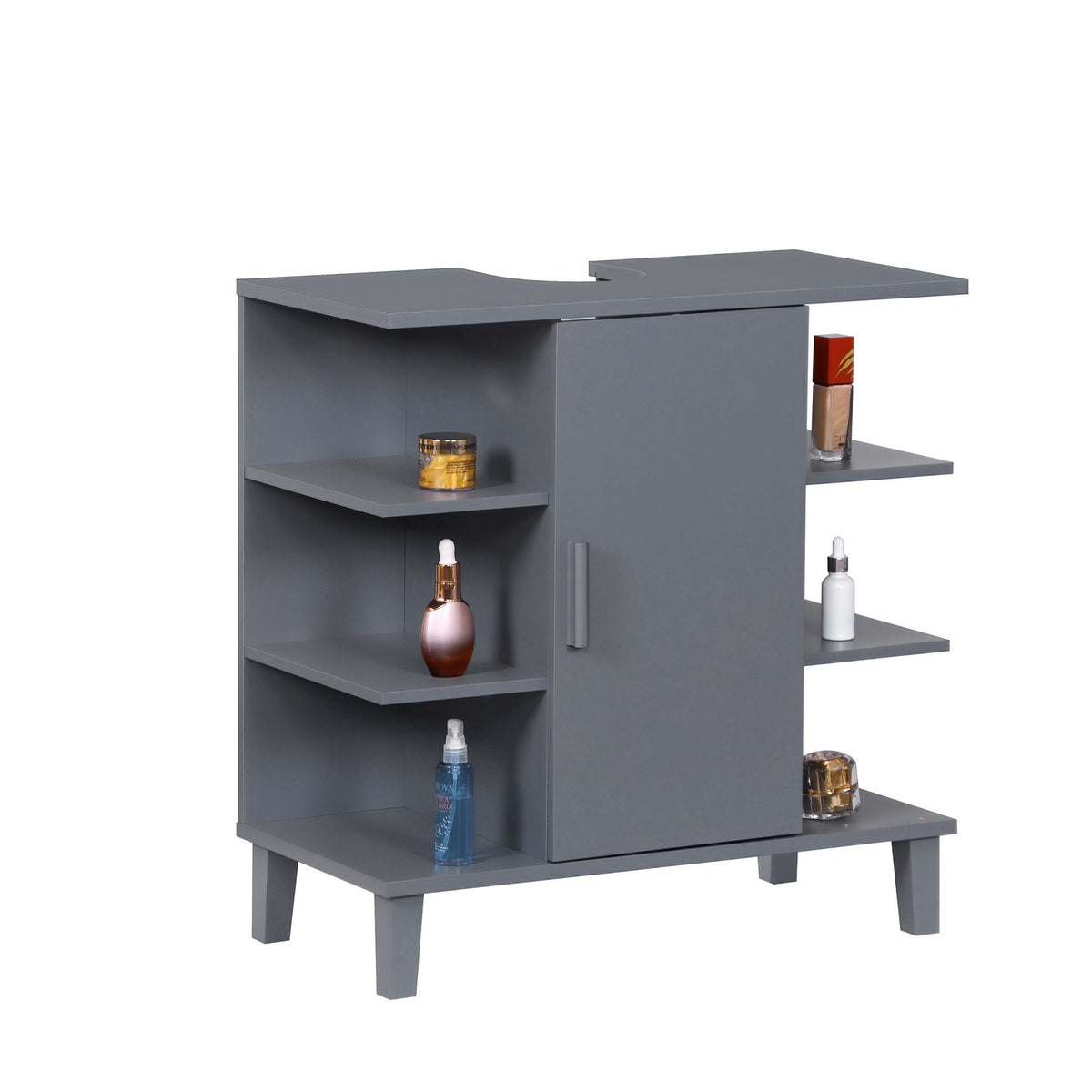 Washbasin Cabinet with Door & 6 Open Shelves