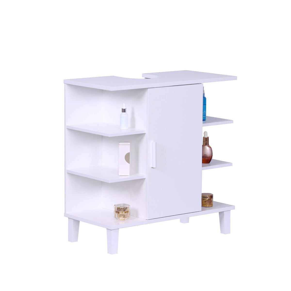 Washbasin Cabinet with Door & 6 Open Shelves, MDF