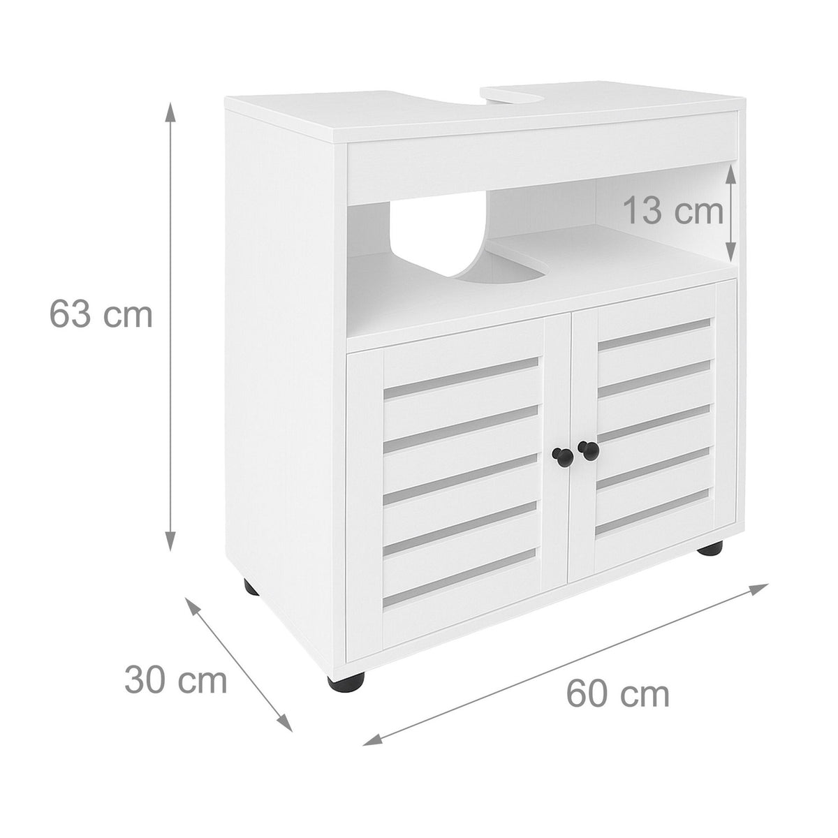 Washbasin Cabinet with Slatted Doors, Under-Sink Storage