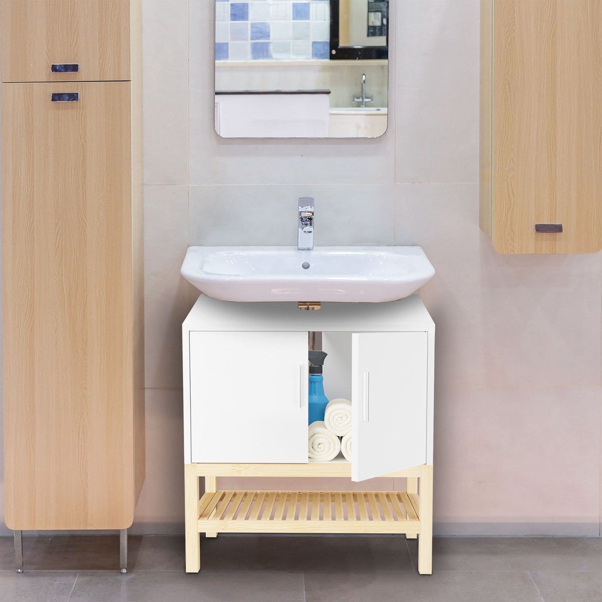 Washbasin cabinet with shelf