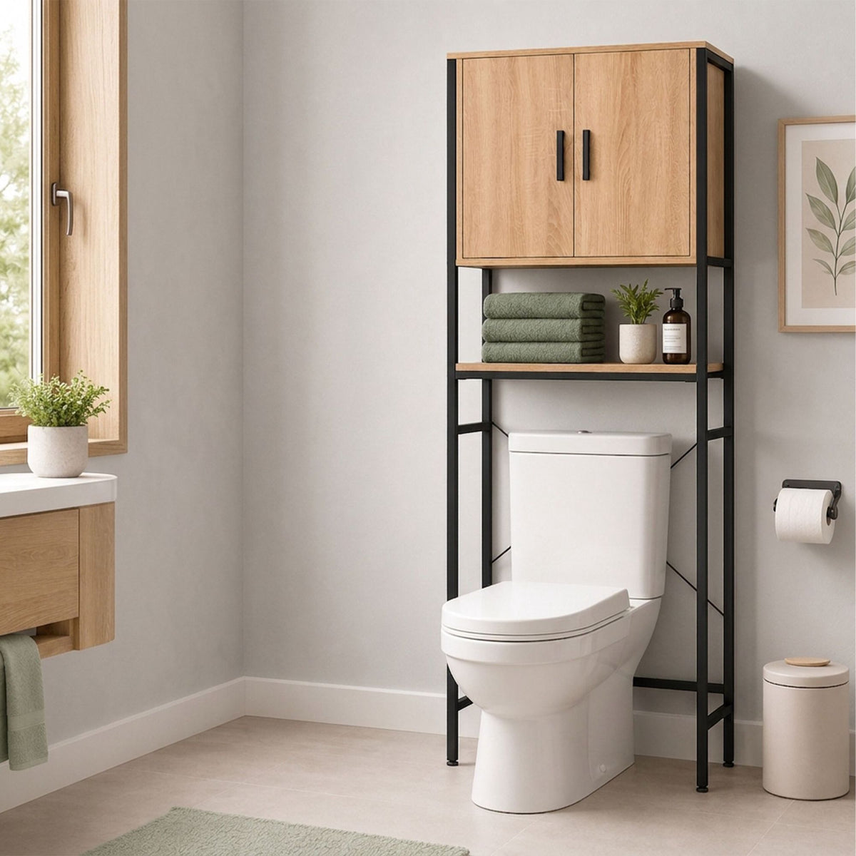 Washer Cabinet with Doors, Wood-Effect Finish, MDF & Metal