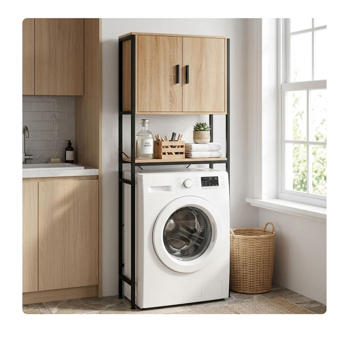 Washer Cabinet with Doors, Wood-Effect Finish, MDF & Metal