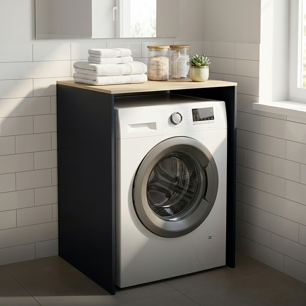 Washer Cabinet with Shelf, White, Engineered Wood