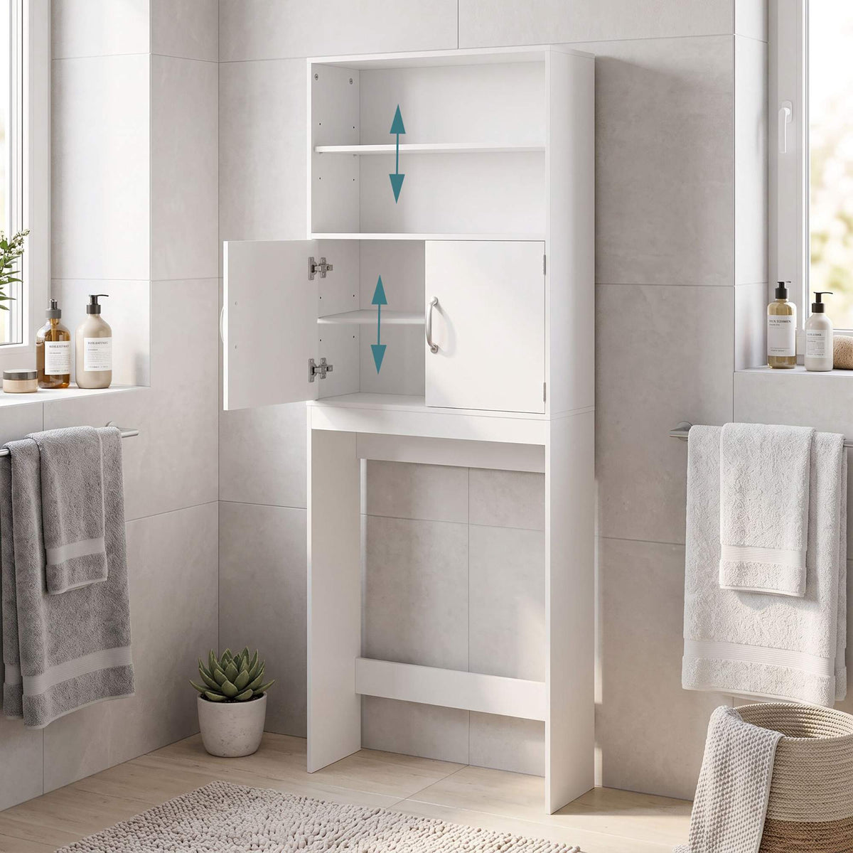 Washing Machine Cabinet, 2 Doors, White, Engineered Wood