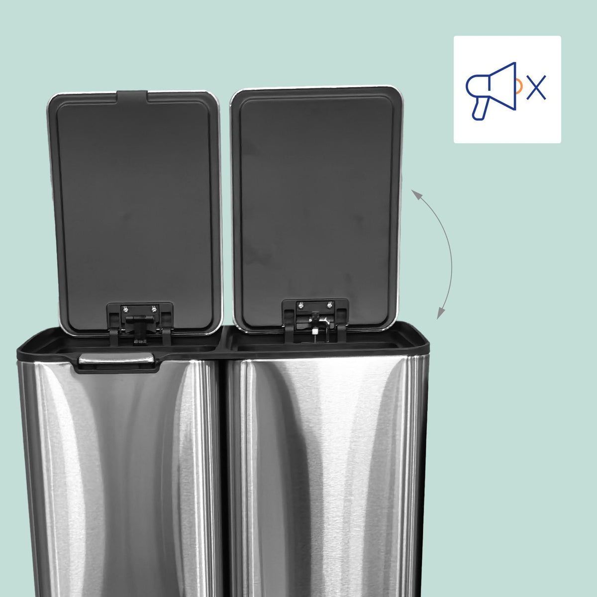 Waste Bin, 3 Compartments, 60L, Stainless Steel